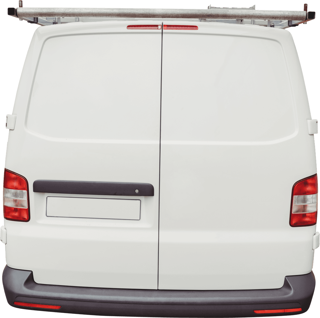 Rear View of White Van on Transparent Background for Transport Concepts