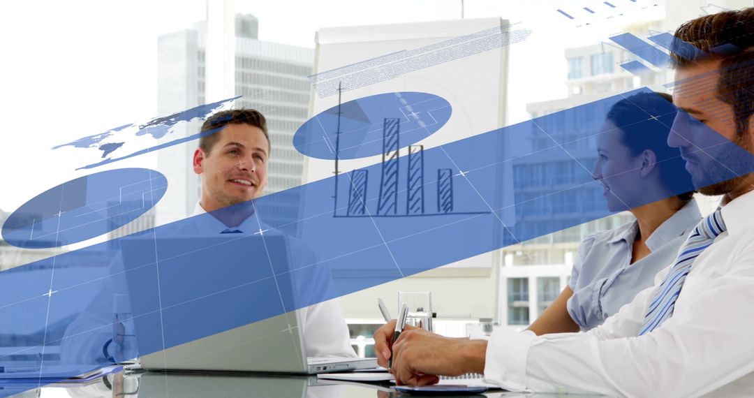 Global Team Engaged in Financial Analysis in Modern Office