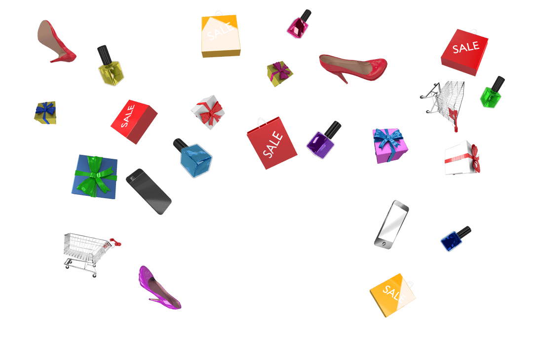 Fashionable Boutiques Sale: Products on Transparent Background