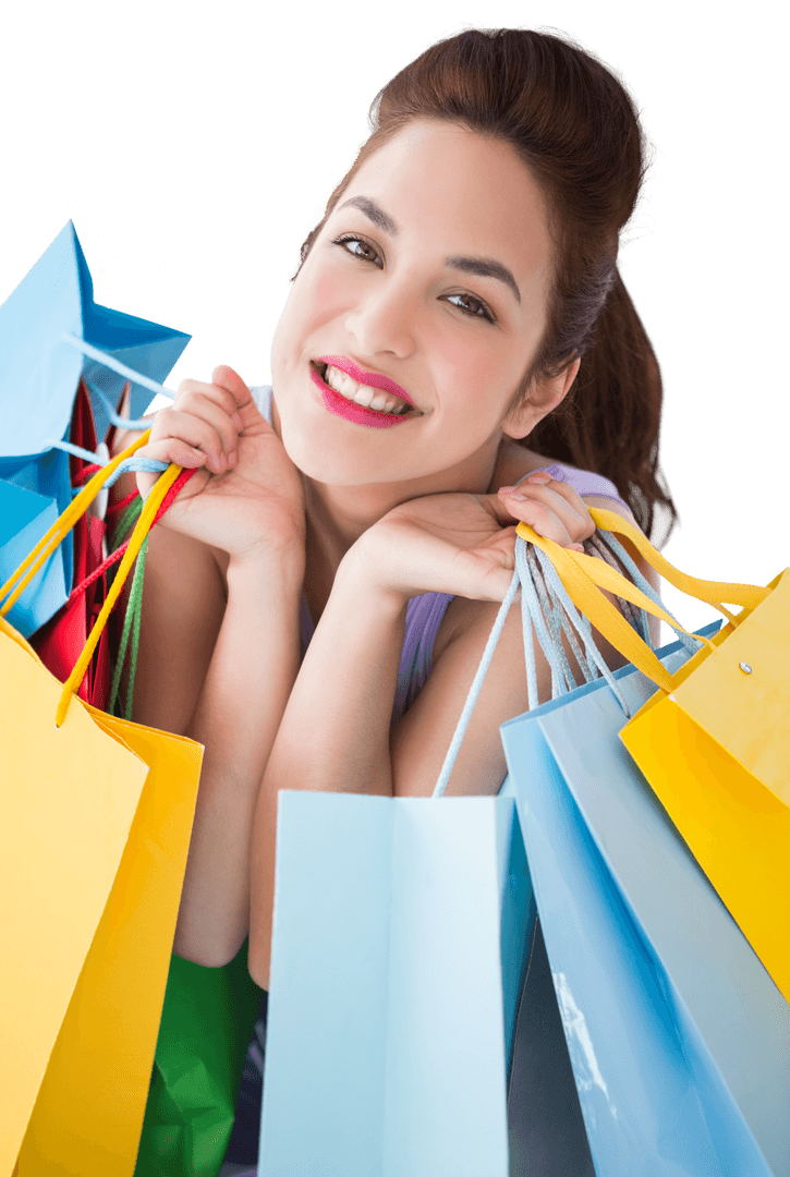 Smiling Woman Enjoying Shopping with Colorful Bags Transparent Background