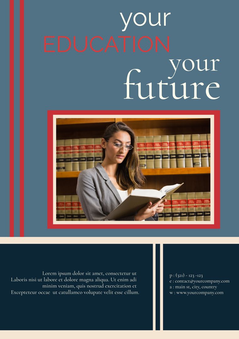 Woman Reading Thoughtfully in Library with Bookshelves in Background