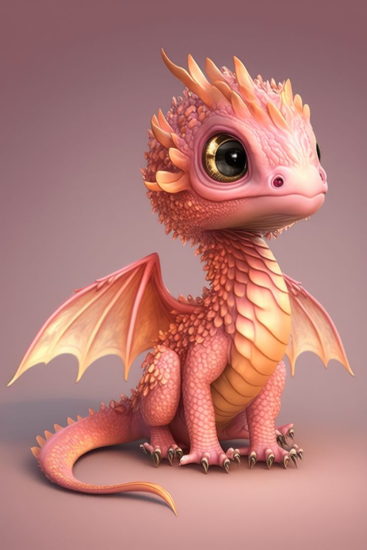 Image of cute pink dragon on purple background, using generative ai technology - Free Images, Stock Photos and Pictures on Pikwizard.com