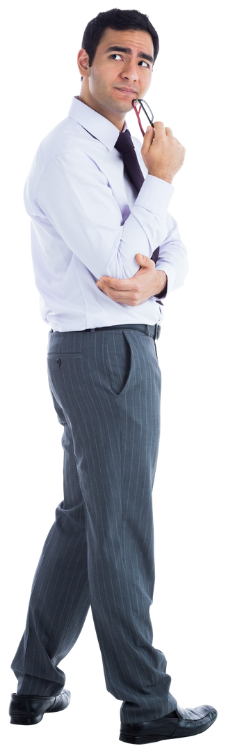 Transparent Businessman Holding Eyeglasses Pondering Pose - Download Free Stock Images Pikwizard.com