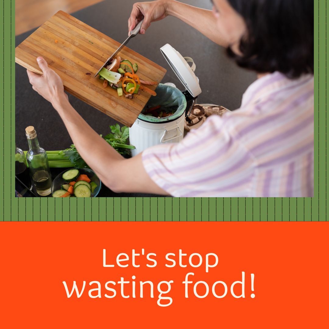 Woman Disposing Food Waste in Eco-friendly Bin Concept