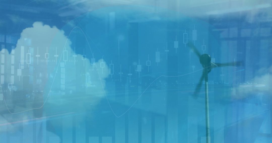 Wind Turbine Overlays Financial Graph for Sustainable Growth