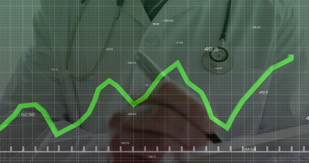 Medical Professional Analyzing Data with Rising Graph Overlay