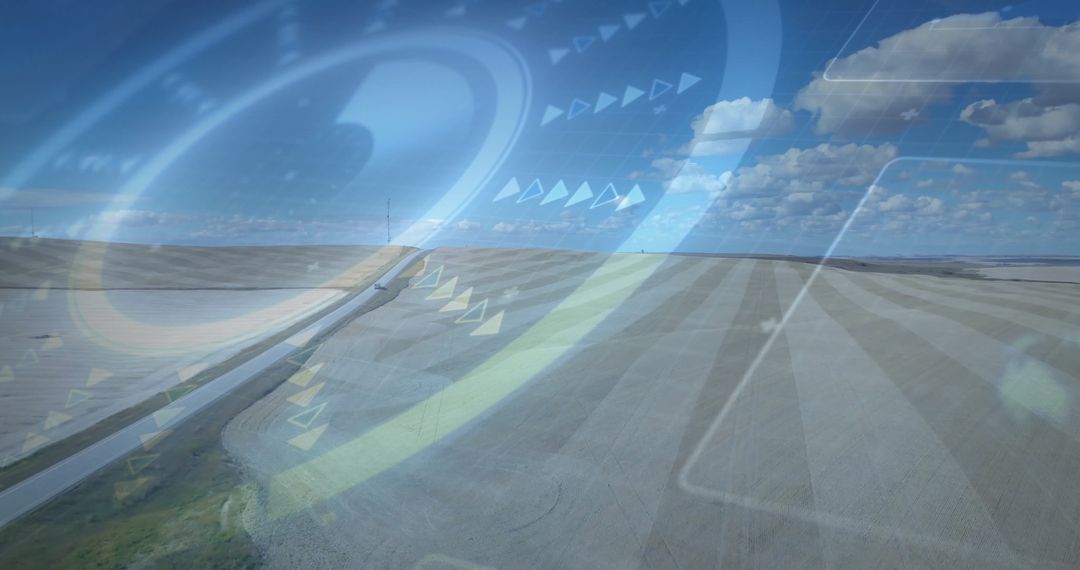 Futuristic Navigation HUD Concept in Agricultural Landscape