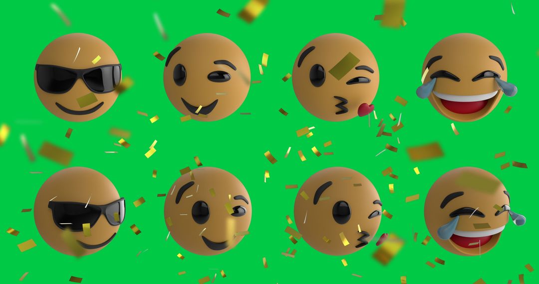 Creative Emoji Expressions with Confetti Overlay on Green Screen