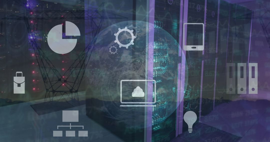 Global Network Technology with Digital Icons Overlay