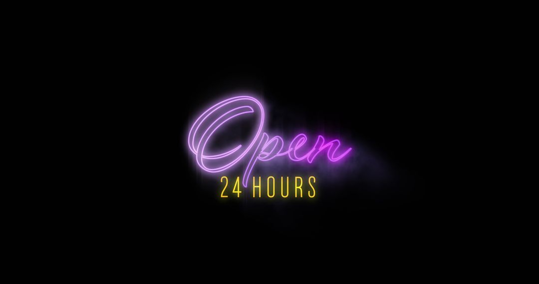 Neon Open 24 Hours Sign on Dark Background