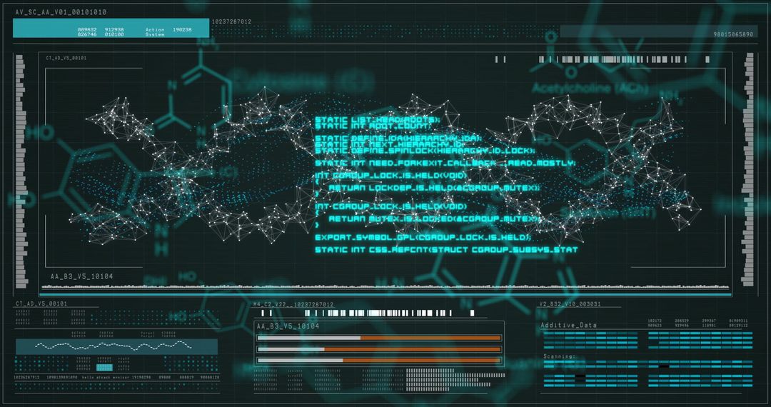Digital science interface with dna strand and data visualization