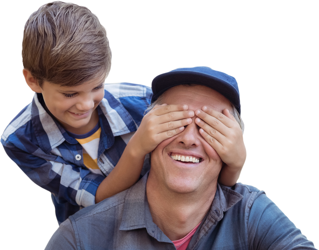 Transparent Playful Boy Hiding Father's Eyes With Hands Personal Moment - Download Free Stock Images Pikwizard.com