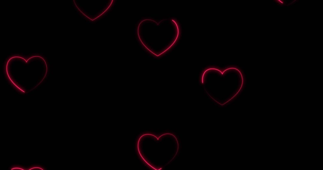 Neon Hearts Pattern on Black Background