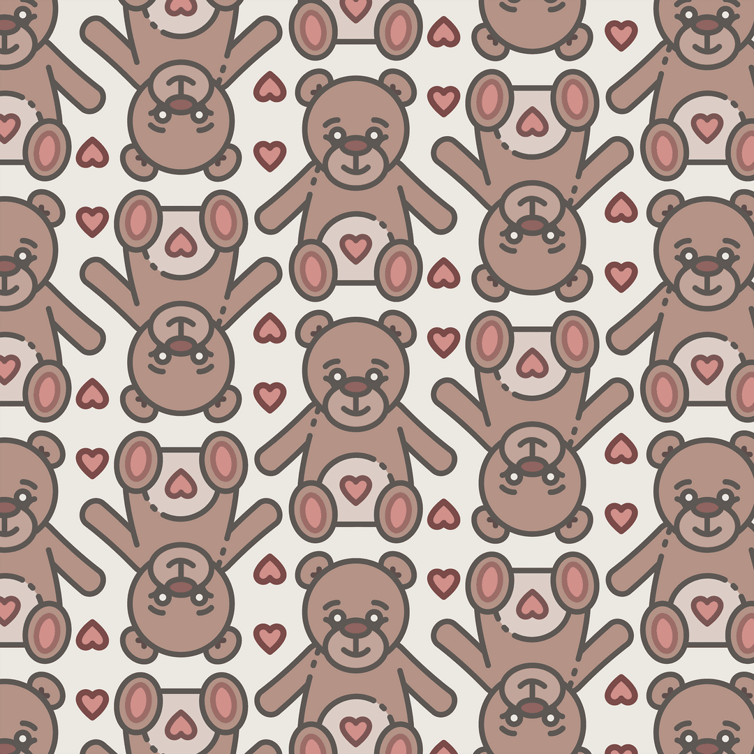 Seamless Teddy Bear Heart Pattern on Transparent Background