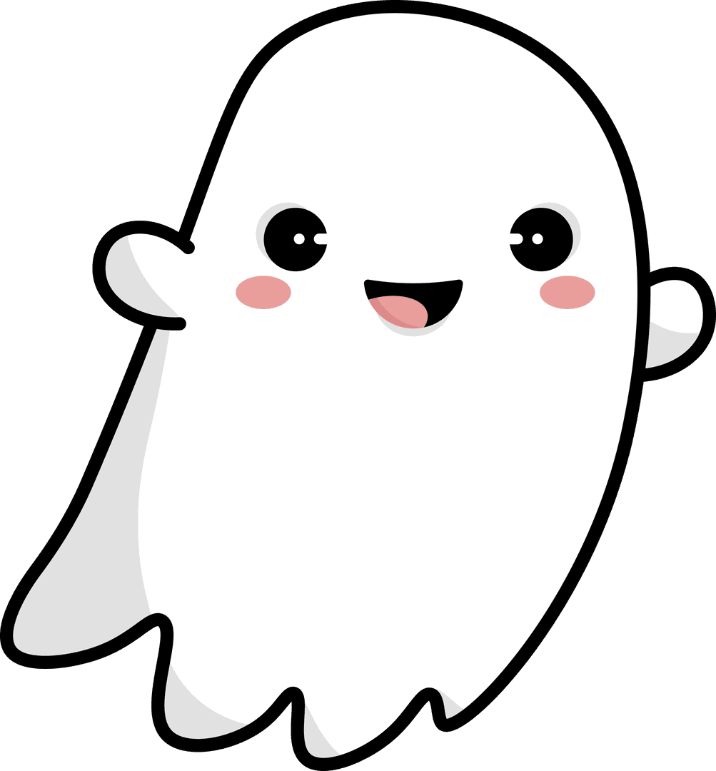 Cute Happy Ghost Illustration on Transparent Background