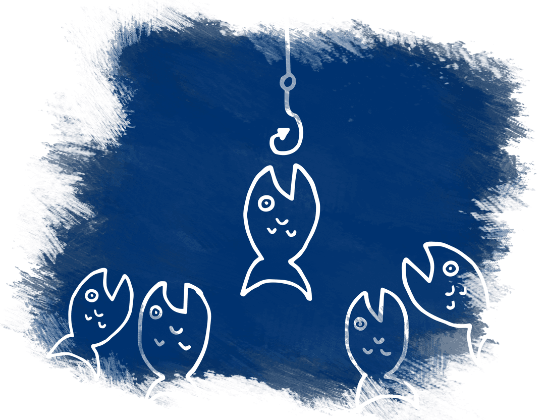 Digital Illustration of Fish and Hook on Transparent Background