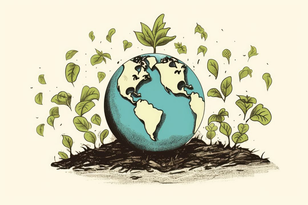 Eco-Friendly Concept with Earth and Growing Plants Illustration - Free Images, Stock Photos and Pictures on Pikwizard.com