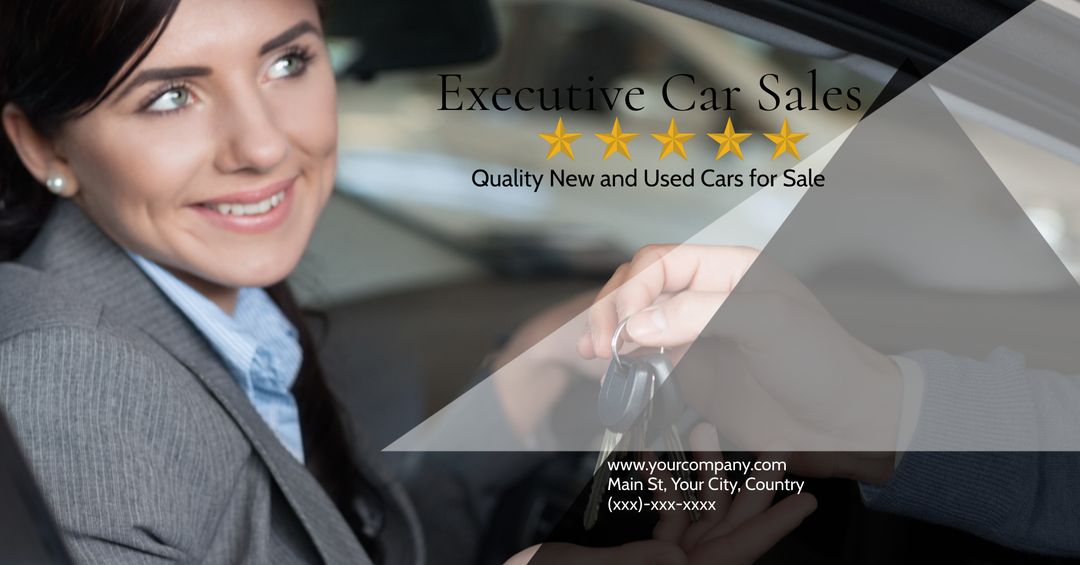 Smiling Saleswoman Handing Car Keys in Executive Car Sales Environment - Download Free Stock Templates Pikwizard.com