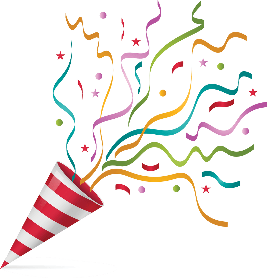 Colorful Confetti Popout with Striped Party Cone Transparent PNG