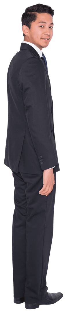Transparent Side View of Happy Businessman in Suit