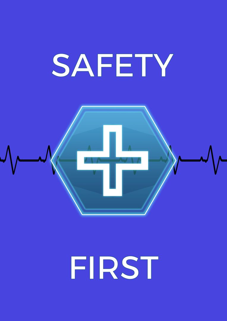 Safety First Concept with Cross Sign on Blue Background