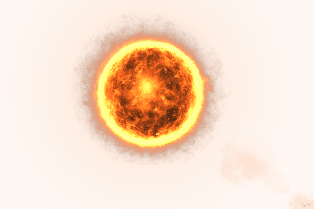 Fiery Sun Illustration with Transparent Glow and Rippling Waves