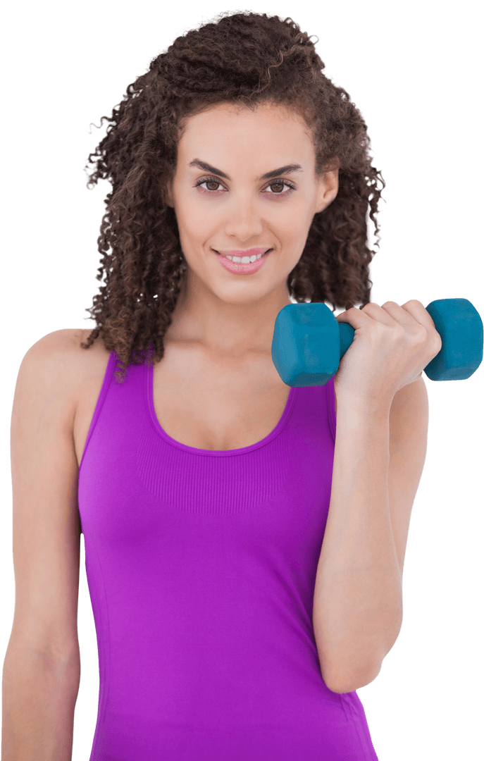 Fit Woman Lifting Blue Dumbbell Highlighting Strength