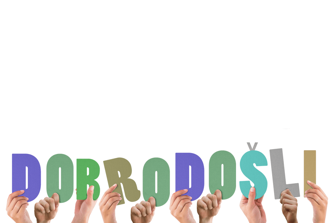 Hands Holding Dobrodošli Text on Transparent Background for Communication