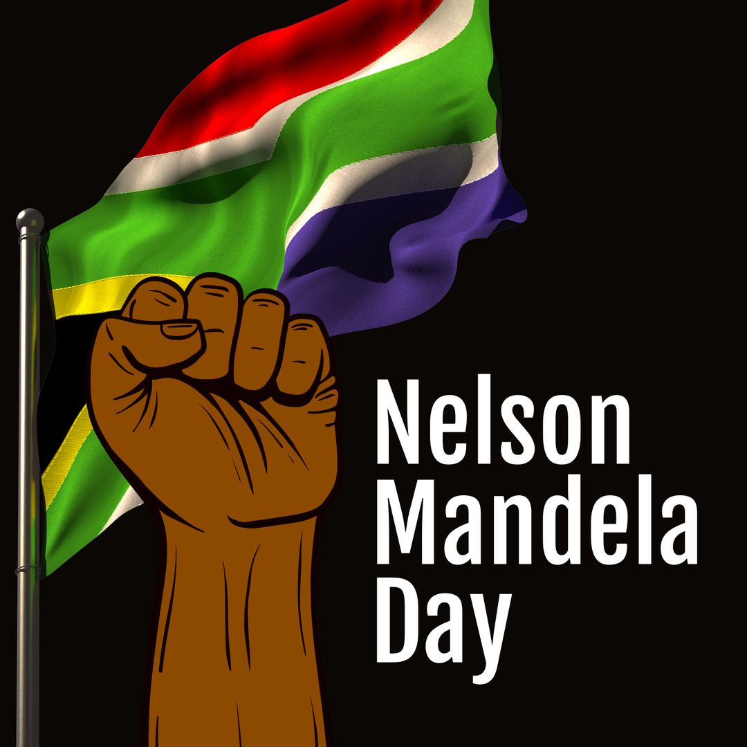 Nelson Mandela Day Celebration with Raised Fist and South African Flag