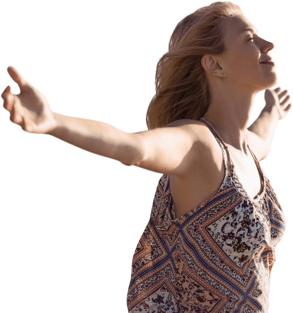 Transparent Joyful Woman Enjoying Freedom in Sunlight