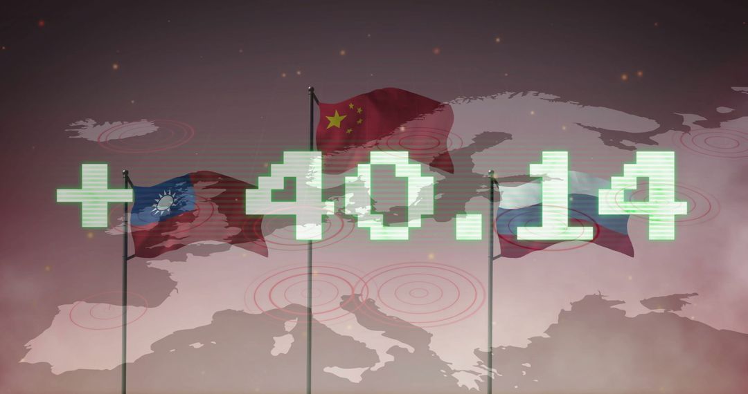 International Flags Overlaid with Digital Numbers on World Map
