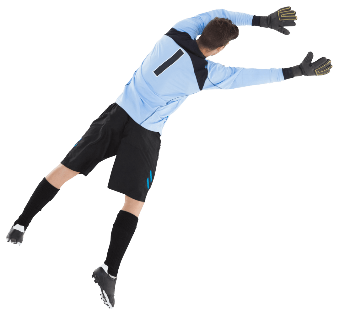 Caucasian Male Goalkeeper Saving Ball on Transparent Background