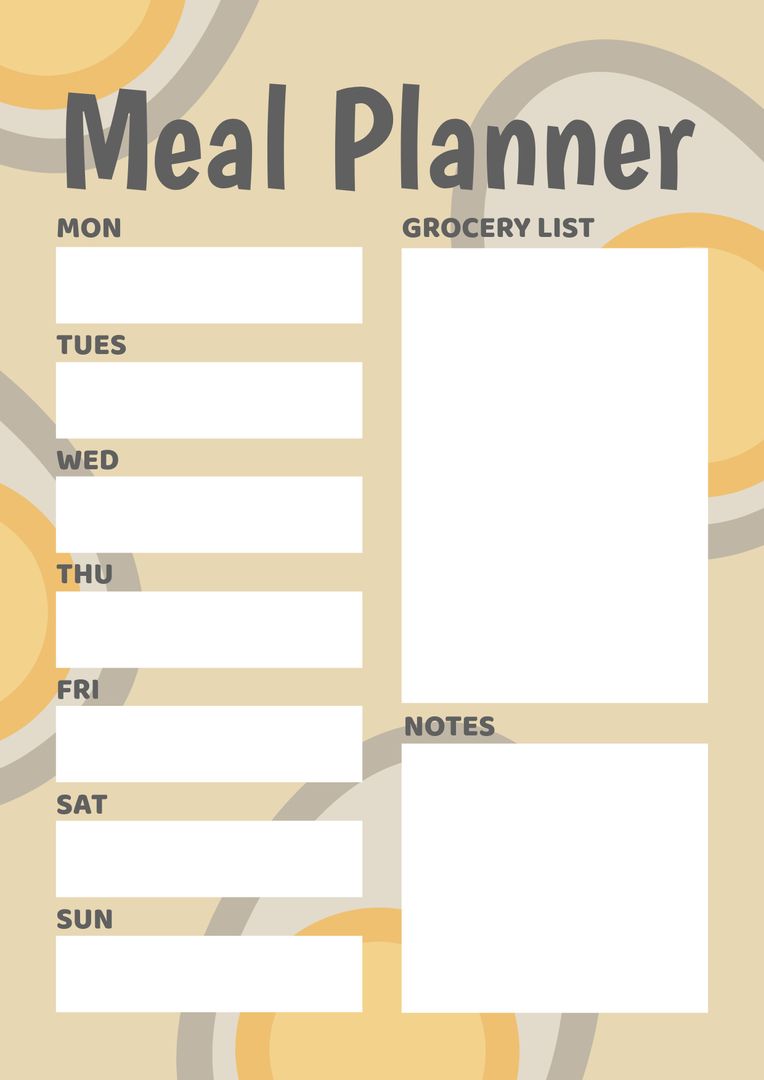 Weekly Meal Planner with Space for Notes and Grocery List - Download Free Stock Templates Pikwizard.com