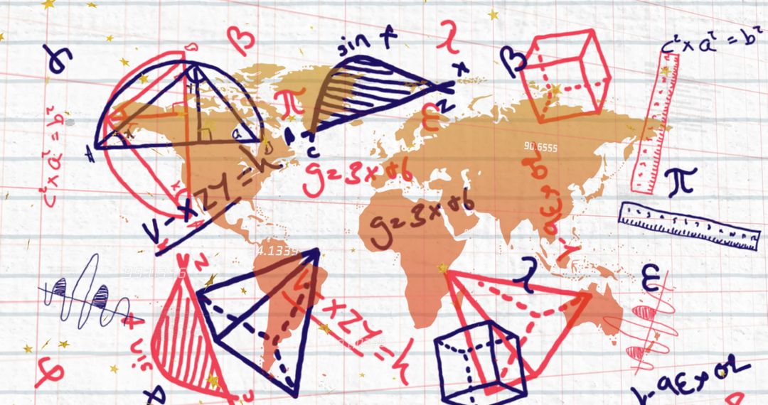 Abstract Mathematical Equations Over World Map Concept