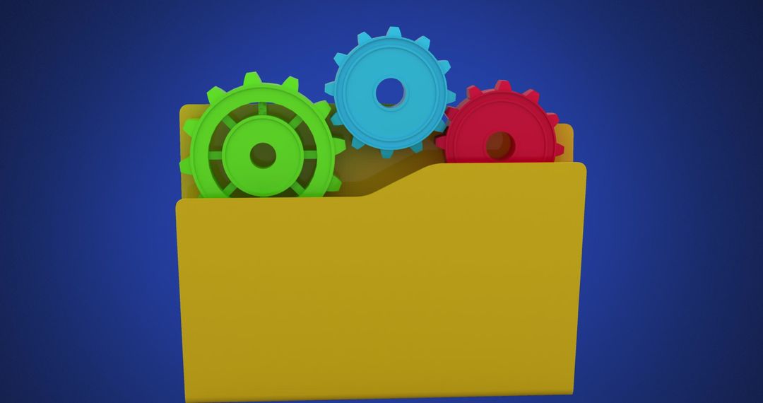 Colorful Cogs Inside Yellow Folder Representing Technology