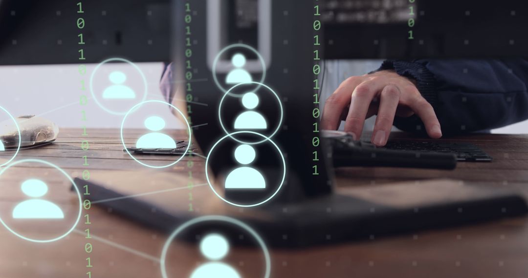 Businessman Analyzing Digital Data with Iconography