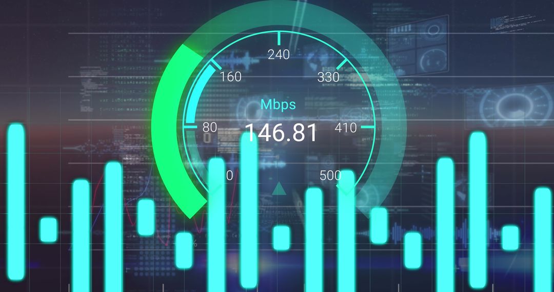 Digital Data Speedometer Display with Futuristic Interface Graphics