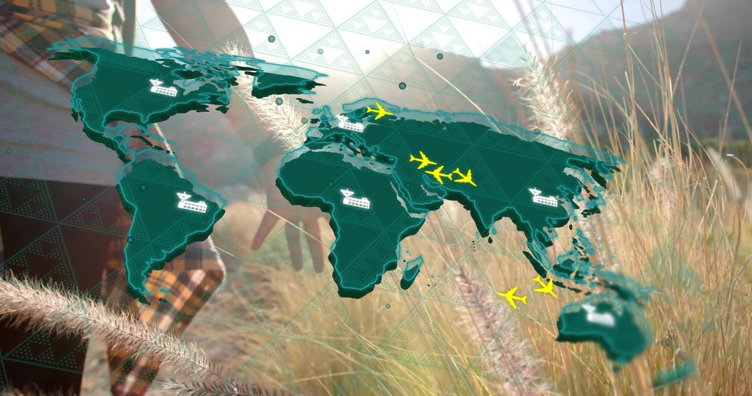 Interactive Digital Map with Travel and Commerce Icons in Nature