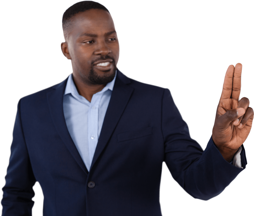 Business Professional Engaging with Transparent Virtual Interface