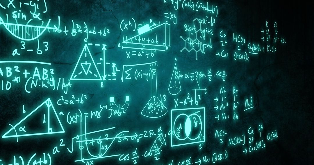 Glowing Mathematical Equations on Dark Background