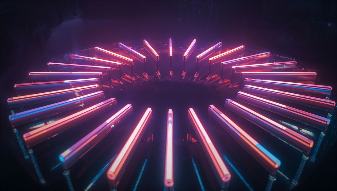 Futuristic Circular Neon Light Array in Digital Domain