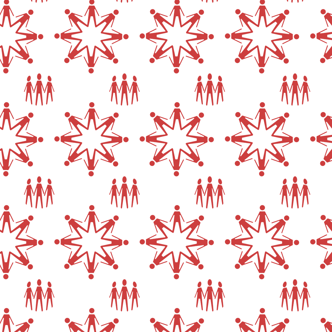 Seamless Red Star and People Pattern on Transparent Background