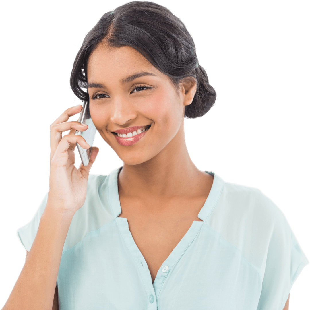 Happy Woman Talking Phone Isolated Transparent Background
