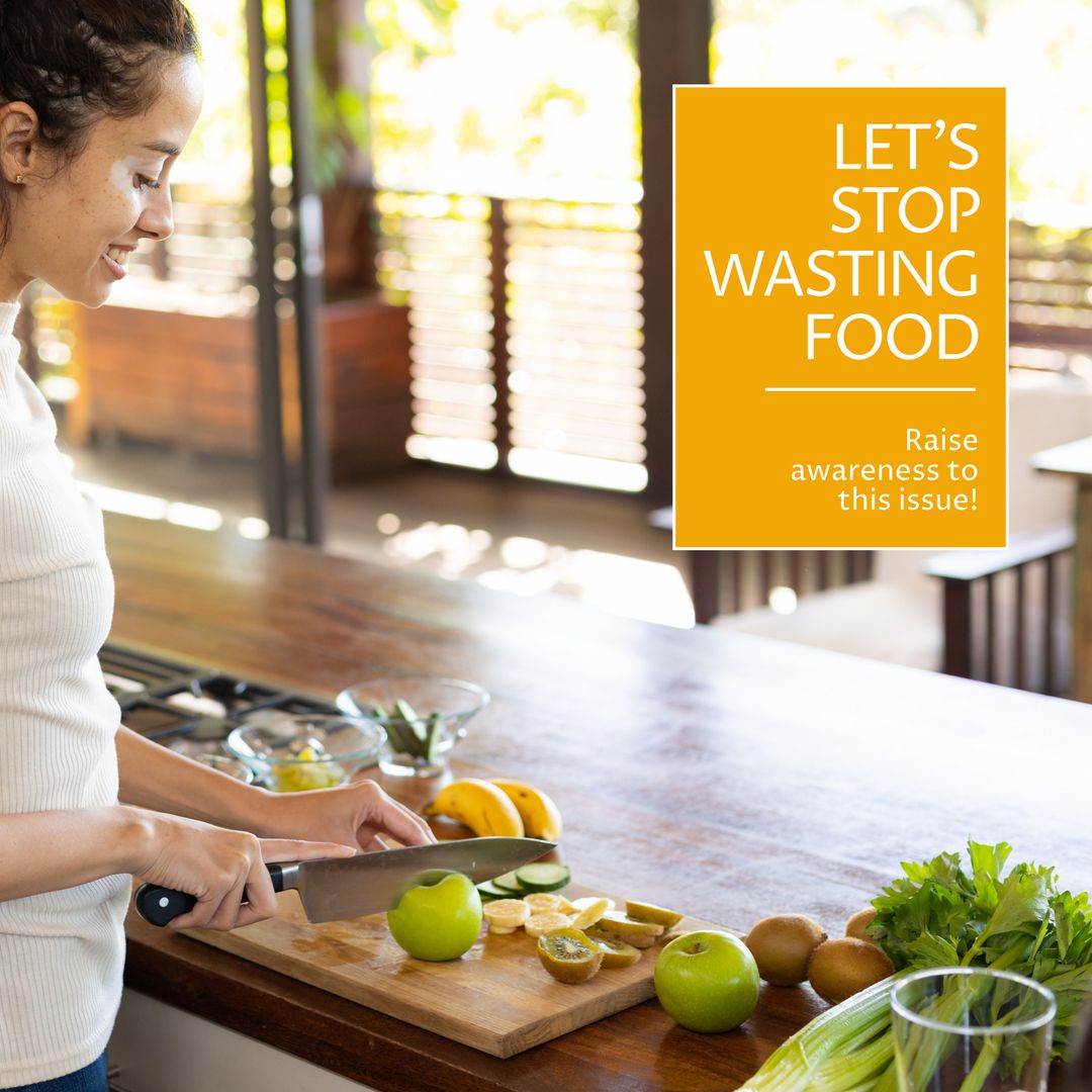 Campaign for Reducing Food Waste: Woman Preparing Fresh Fruits in Kitchen