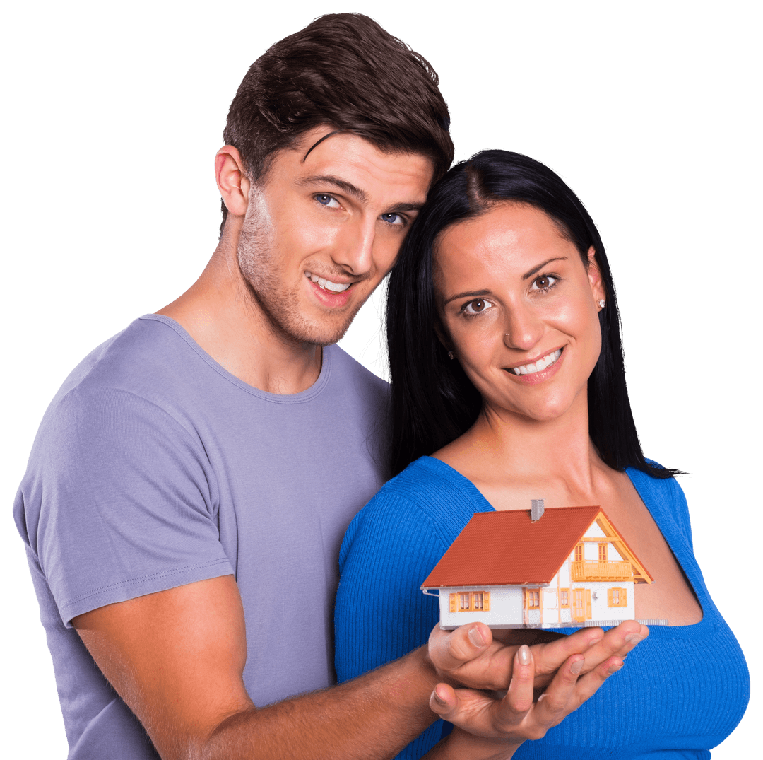 Young Couple Smiling Holding Miniature Transparent Model House