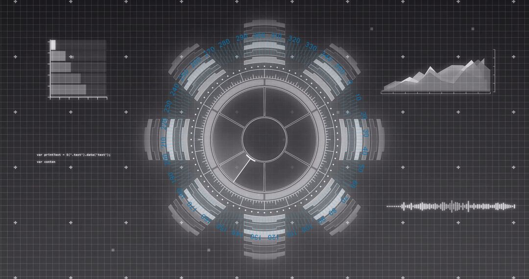 Futuristic data processing interface with digital displays