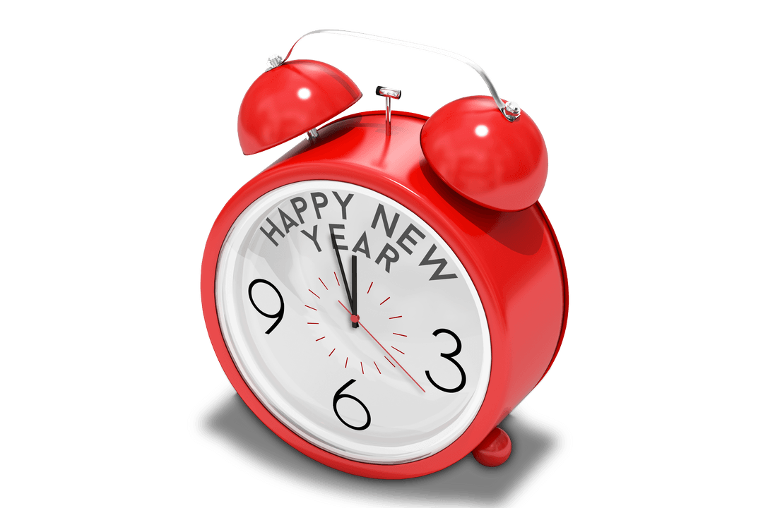 Transparent Red Alarm Clock Celebrating New Year Happily