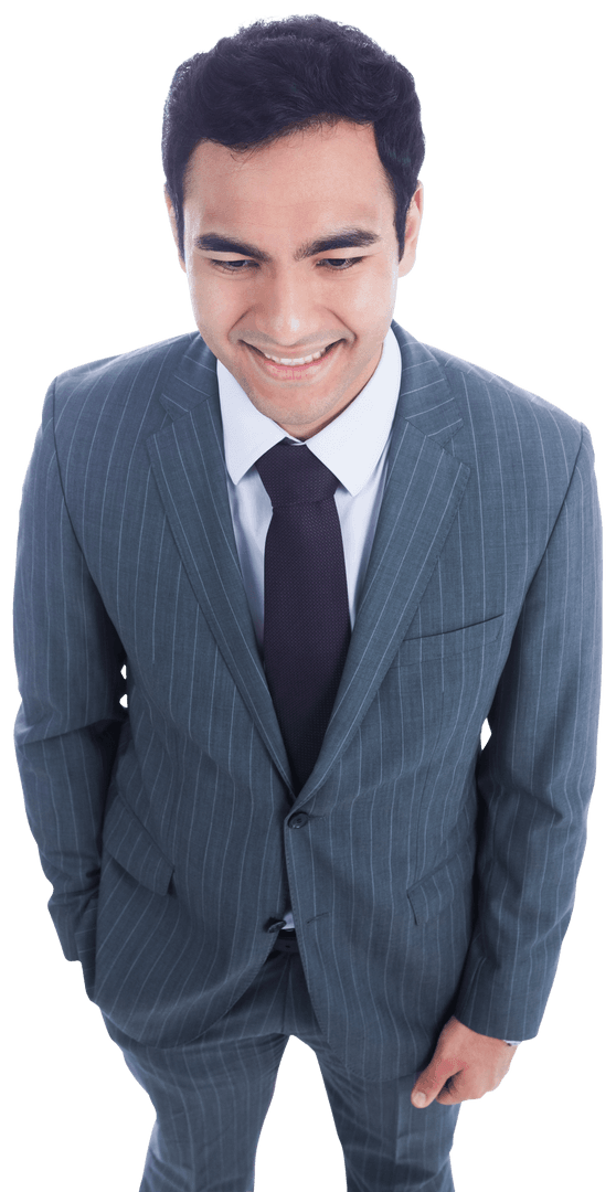 Happy Biracial Businessman Smiling with Transparent Background