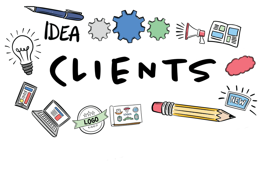 Clients and Creativity Business Elements on Transparent Background Vector