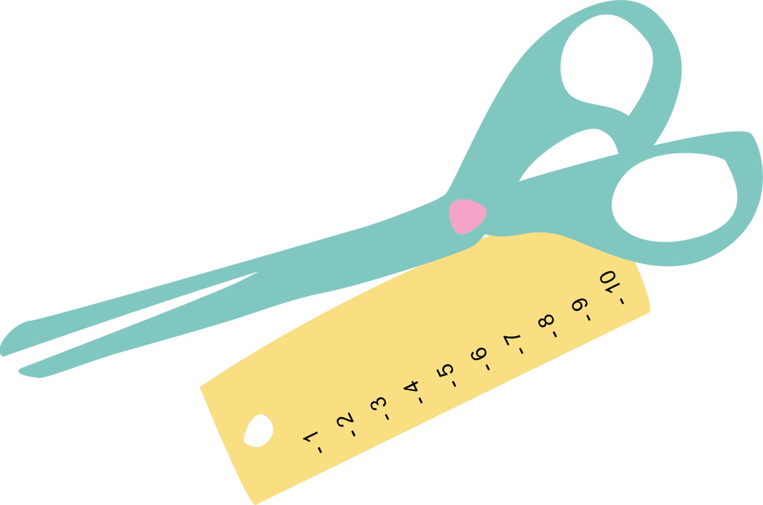 Minimalist Teal Scissors and Ruler on Transparent Background for Crafts